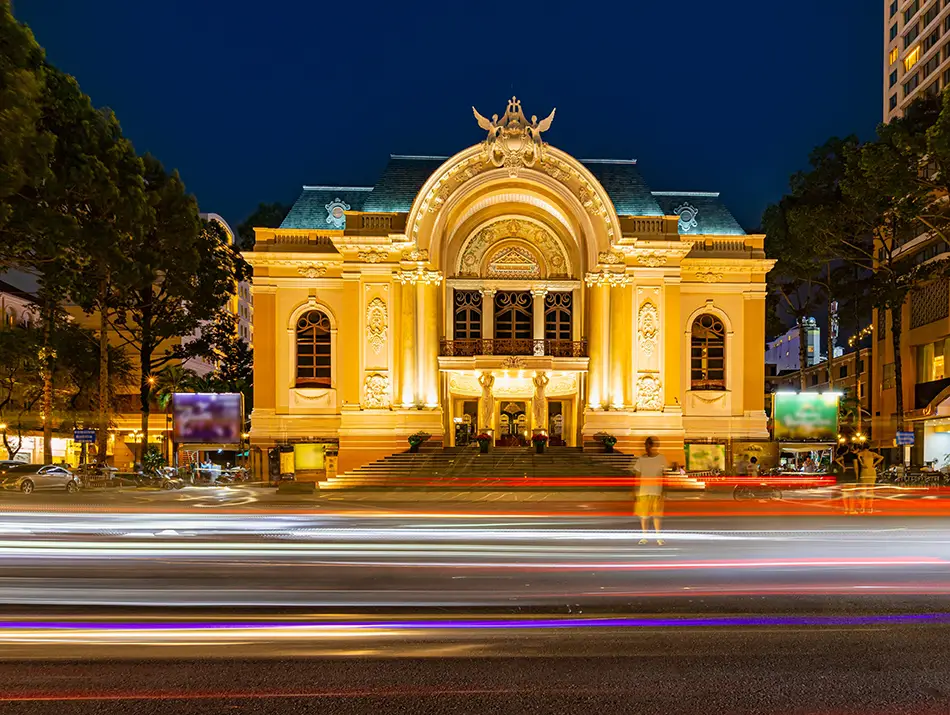 Saigon Opera House is among the top sights in Ho Chi Minh at night.