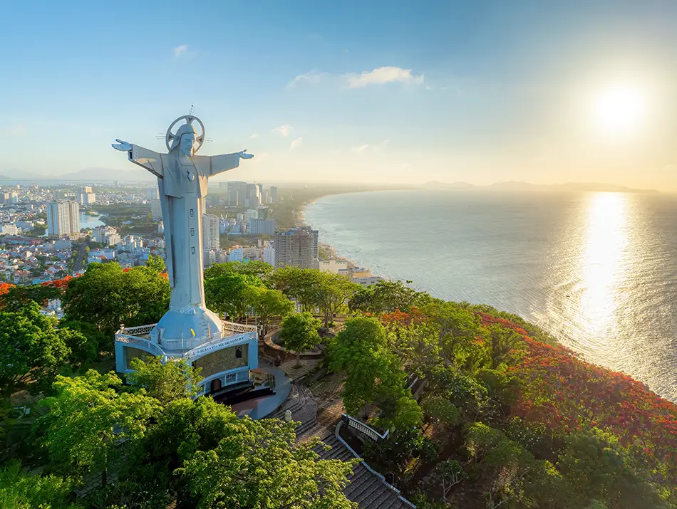 Hilltop statue and coastline view of Vung Tau
