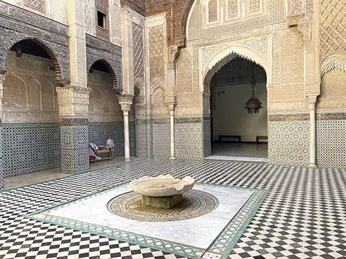 Marble fountain courtyard in Fes