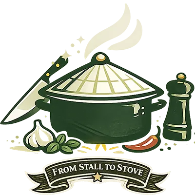 Cooking class travel badge illustrated with cookware and local ingredients, representing learning Vietnamese cuisine from market to kitchen.