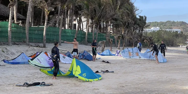 Launching zones at a kite station for kitesurfing lessons in Mui Ne.