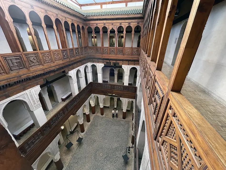 Carved wooden balconies inside Nejjarine Museum, one of the Attractions in Fes.