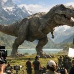 Set Jetting popularity explained through a behind-the-scenes dinosaur movie production in a mountain valley.