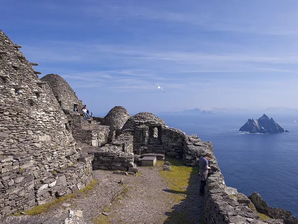 Rocky island landscape where Luke Skywalker lived in Star Wars sequels.