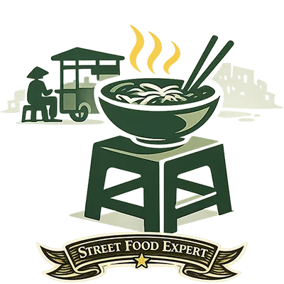 Vietnam street food badge illustrated with bowls and local dishes, representing repeated street food experiences at local stalls and markets.