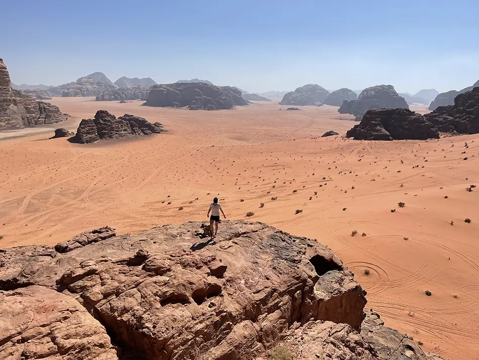 Expansive desert landscape in Wadi Rum, iconic backdrop for Set Jetting adventures.