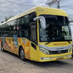Sleeper bus arriving in Mui Ne tourist area after traveling from Ho Chi Minh City