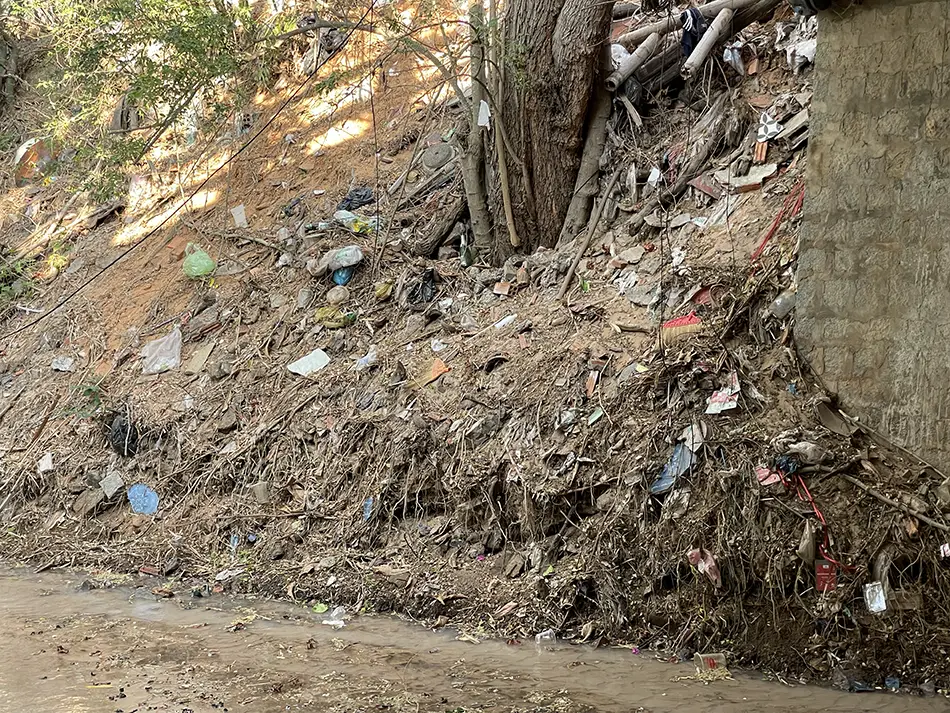 Trash near Fairy Stream entrance Mui Ne showing environmental issues affecting visitor experience