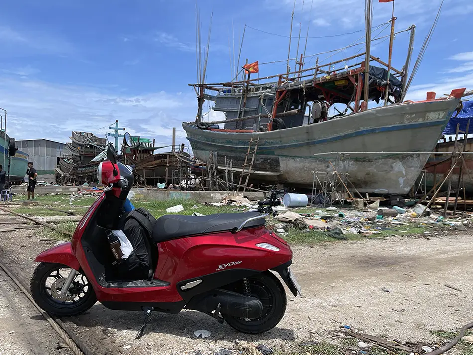 License free electric scooter resting in docs