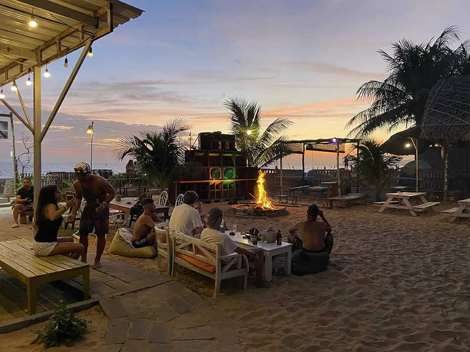 Romantic things to do in Mui Ne include evenings at Eva Hut beach bar around the bonfire at dusk