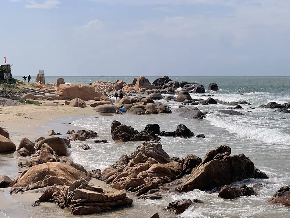 Huge boulders on the famous moss beach in Vietnam, but without the green moss covering