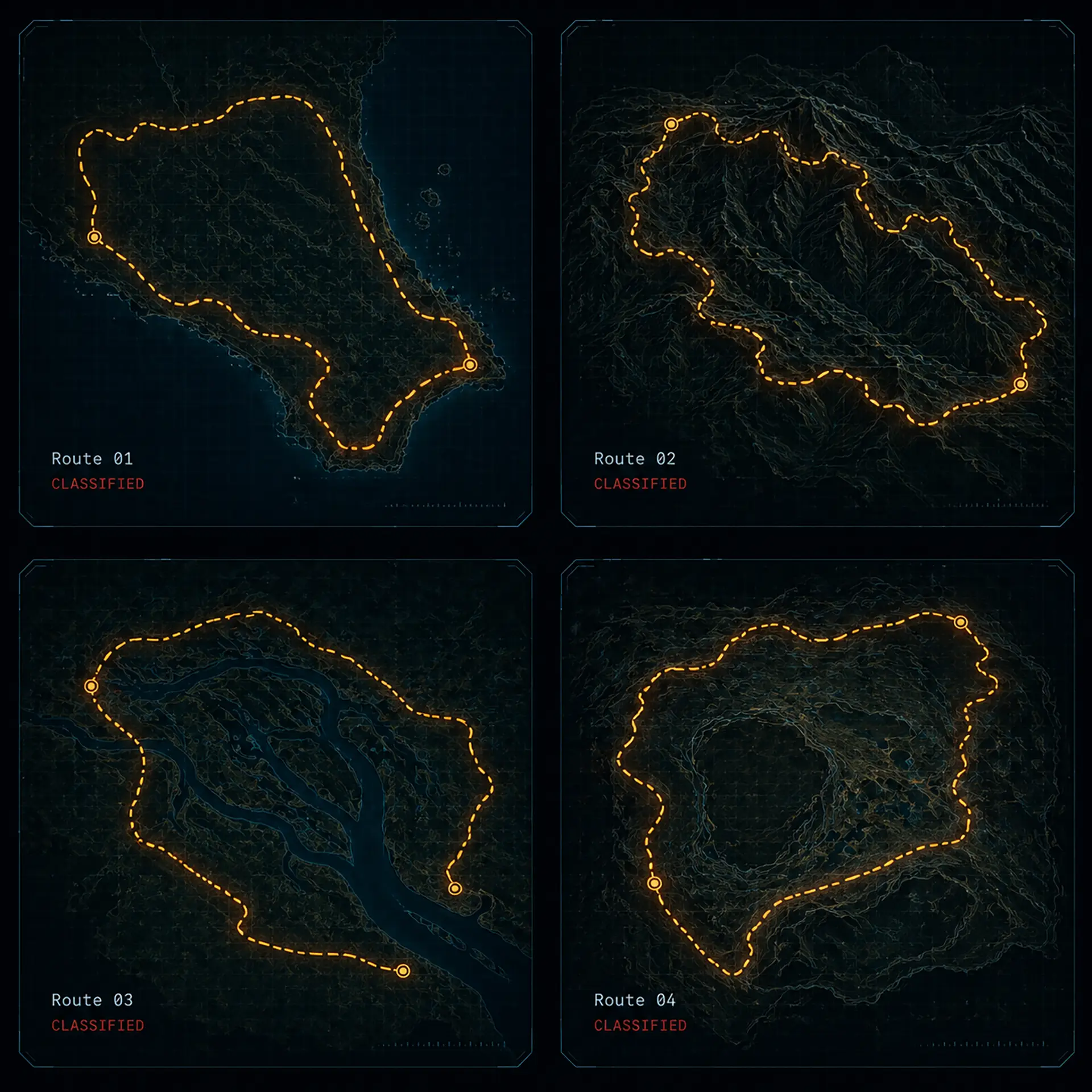 Four classified route cards