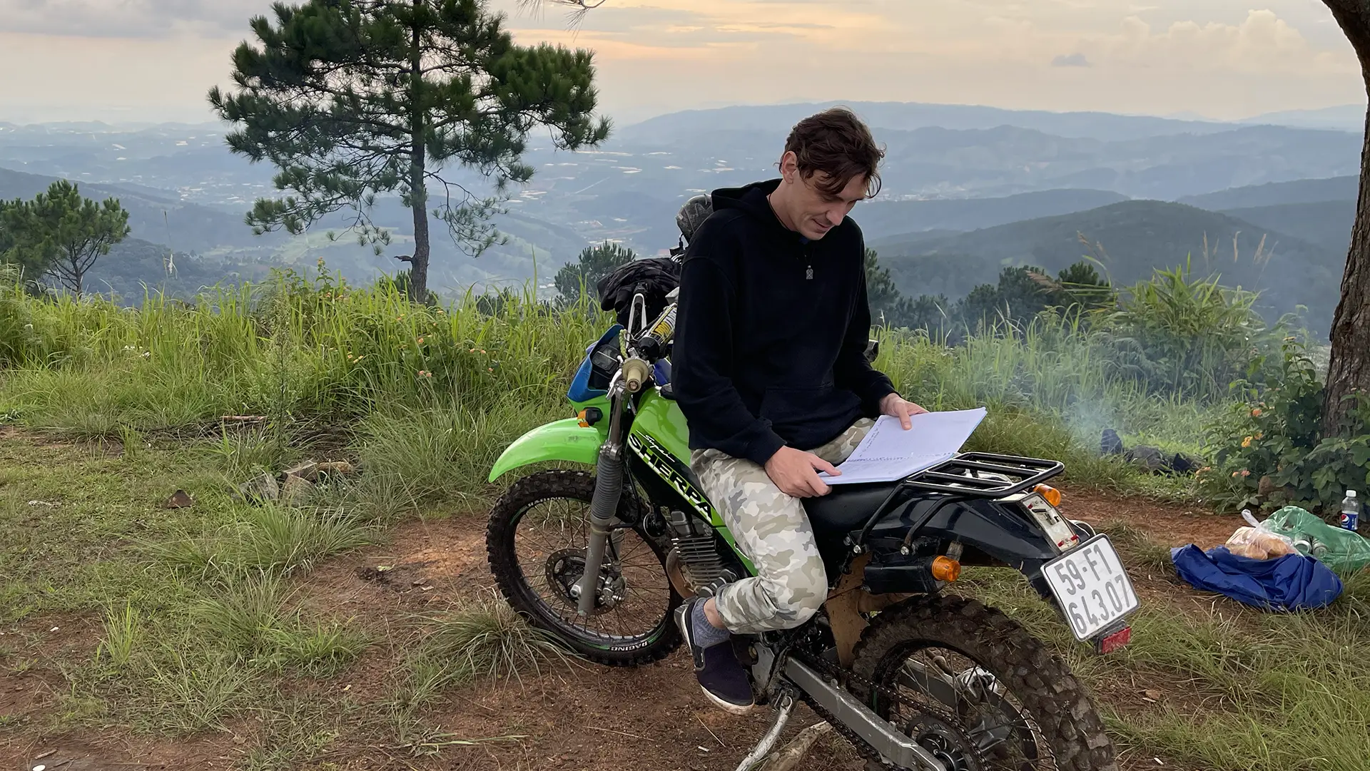Yuri Malykh on a motorbike in the Himalayas